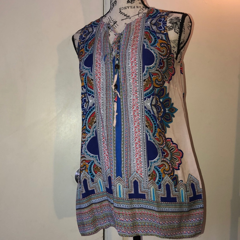 Cynthia Rowley colorful boho sleeveless top sz S